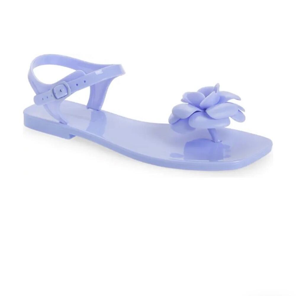 Jeffrey Campbell Sandal Flip Flop Slides Buckle Floral Flower Jelly Lilac Purple